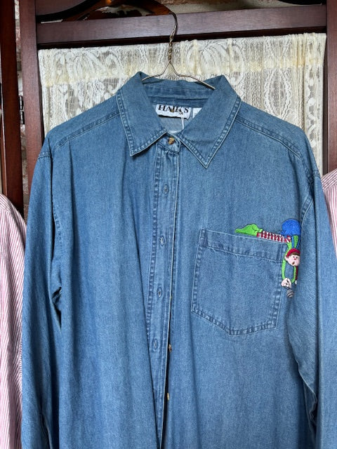 North Pole Denim Shirt – Falling Elf Embroidery