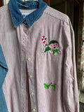 Holiday Elf Candy Cane Shirt – Red Stripe Button-Down with Denim Collar