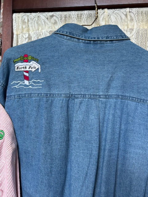 North Pole Denim Shirt – Falling Elf Embroidery